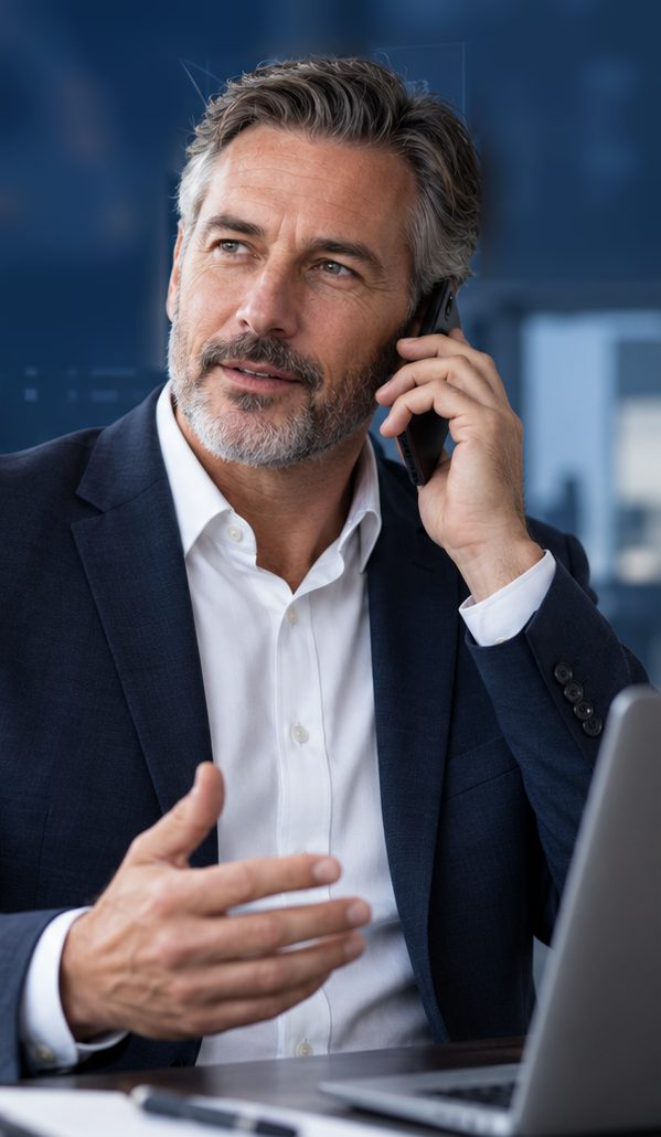 Experienced UK caller on the phone with a senior technology decision-maker